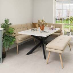 Jupiter 150cm Dining Table - Marble - With Sloane Corner & Low Bench