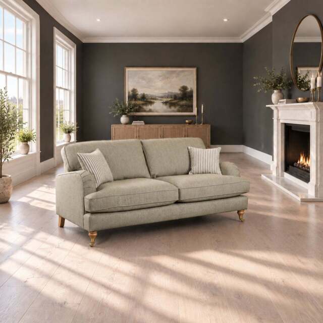 Eastbourne 3 Seater Sofa in Olive with Olive Stripe Cushions - image 1