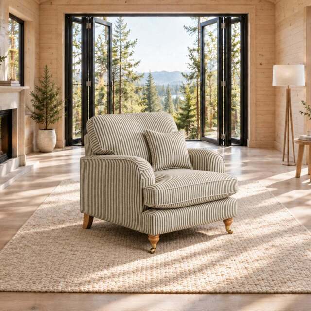 Eastbourne Armchair in Olive Stripe with Olive Stripe Cushion - image 1