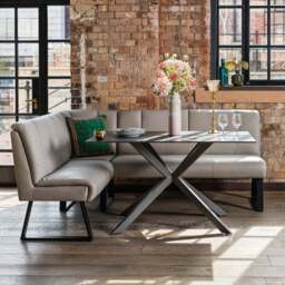 Saturn 135cm Dining Table Dark Grey & Sonoma Corner with Low Bench 140cm in Putty - thumbnail 4