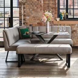Saturn 135cm Dining Table Dark Grey & Sonoma Corner with Low Bench 140cm in Putty - thumbnail 2