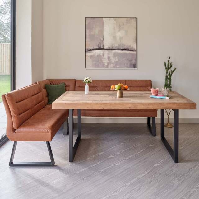 Adelaide 180cm Dining Table with Industrial Corner Bench in Tan - image 1