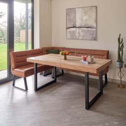 Adelaide 180cm Dining Table with Industrial Corner Bench in Tan - thumbnail 2