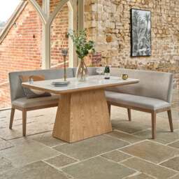 Sutton 160cm Dining Table - Ash with Hampton Corner Bench in Grey RHF - thumbnail 1