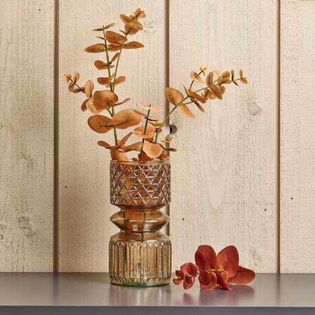 Cut Glass Vase with Diamonds and Lines Design in Luster Brown - Small - image 1
