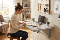PRICE DROP! Floating Wall-Mounted Fold-Down Table - Space Saving Design - thumbnail 6