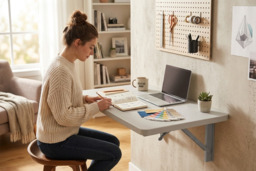 PRICE DROP! Floating Wall-Mounted Fold-Down Table - Space Saving Design - thumbnail 2