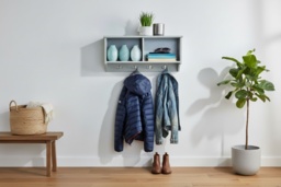 Wall Mounted Wooden Coat Hook Shelf - Space-Saving Entryway Storage in White or Grey, 60cm - thumbnail 2