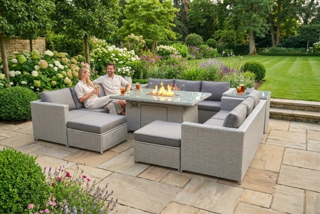 11-Seater PE Rattan Outdoor Dining Set - Weather-Resistant, Firepit Option - image 1