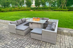11-Seater PE Rattan Outdoor Dining Set - Weather-Resistant, Firepit Option - thumbnail 7