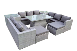 11-Seater PE Rattan Outdoor Dining Set - Weather-Resistant, Firepit Option - thumbnail 6