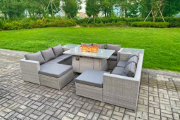 11-Seater PE Rattan Outdoor Dining Set - Weather-Resistant, Firepit Option - thumbnail 3