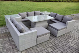 11-Seater PE Rattan Outdoor Dining Set - Weather-Resistant, Firepit Option - thumbnail 4