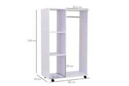 White Particle Board Open Wardrobe with Hanging Rail & 3 Cubbies - Modern Mobile Bedroom Storage on Wheels - thumbnail 2
