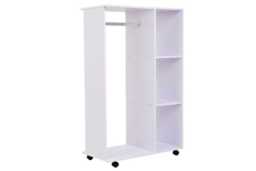 White Particle Board Open Wardrobe with Hanging Rail & 3 Cubbies - Modern Mobile Bedroom Storage on Wheels - thumbnail 3