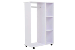 White Particle Board Open Wardrobe with Hanging Rail & 3 Cubbies - Modern Mobile Bedroom Storage on Wheels - thumbnail 7