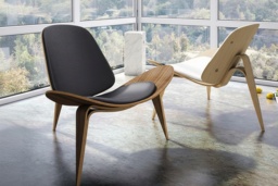 Hans Wegner Faux Leather Shell Chair - Mid-Century Modern, 2 Colours, Wooden Legs - thumbnail 2