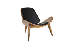 Hans Wegner Faux Leather Shell Chair - Mid-Century Modern, 2 Colours, Wooden Legs - thumbnail 4