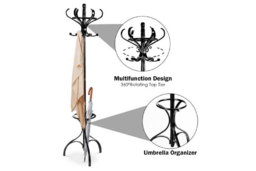 Solid Birch & Poplar Scandi Coat Stand - 12-Hook Bedroom Clothes & Hat Rack with Umbrella Holder, Compact Storage, Space-Saving Modern Stand - thumbnail 8