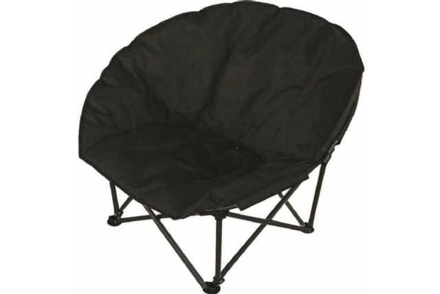 Deluxe Padded Folding Moon Chair - Black Polyester, Portable, 100kg Capacity, Outdoor/Indoor Seat