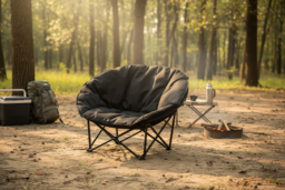 Deluxe Padded Folding Moon Chair - Black Polyester, Portable, 100kg Capacity, Outdoor/Indoor Seat - thumbnail 5