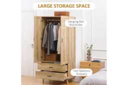 Contemporary Double Oak-Effect Wardrobe with Storage Drawers & Anti-Tip Safety - Modern Double Door Bedroom Wardrobe - thumbnail 3