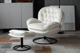 PRICE DROP! Swivel Chair with Foot Stool - Grey or Cream - thumbnail 3