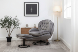PRICE DROP! Swivel Chair with Foot Stool - Grey or Cream - thumbnail 6