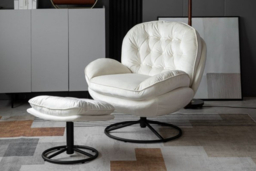 PRICE DROP! Swivel Chair with Foot Stool - Grey or Cream - thumbnail 7