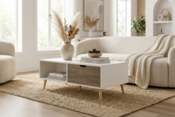 Modern White Coffee Table with Storage - Contemporary Easy-Clean Living Room Furniture - thumbnail 2