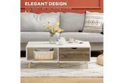 Modern White Coffee Table with Storage - Contemporary Easy-Clean Living Room Furniture - thumbnail 3