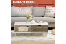Modern White Coffee Table with Storage - Contemporary Easy-Clean Living Room Furniture - thumbnail 7