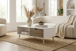 Modern White Coffee Table with Storage - Contemporary Easy-Clean Living Room Furniture - thumbnail 6