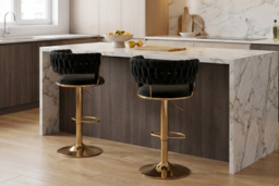 Adjustable Swivel Velvet Bar Stool with Supportive Backrest - thumbnail 2