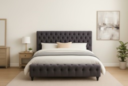 Grey Velvet Upholstered Double Bed Frame - High Headboard, Contemporary Bedroom Furniture - thumbnail 3