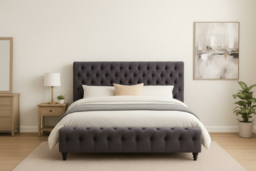 Grey Velvet Upholstered Double Bed Frame - High Headboard, Contemporary Bedroom Furniture - thumbnail 7