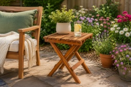 Folding Acacia Wood Outdoor Side Table - Lightweight, Foldable, Rustic Garden Furniture