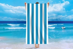 Quick-Dry Microfibre Striped Bathroom & Beach Towel - Large, Sand-Resistant, 8 Colours - thumbnail 5