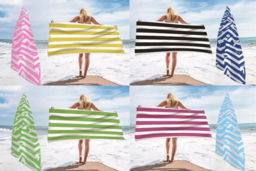 Quick-Dry Microfibre Striped Bathroom & Beach Towel - Large, Sand-Resistant, 8 Colours - thumbnail 6