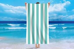 Quick-Dry Microfibre Striped Bathroom & Beach Towel - Large, Sand-Resistant, 8 Colours - thumbnail 4