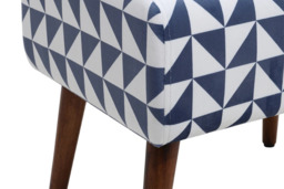 Chic Mid-Century Ottoman with Blue Lattice and Walnut Rubberwood Legs - thumbnail 4