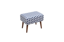 Chic Mid-Century Ottoman with Blue Lattice and Walnut Rubberwood Legs - thumbnail 1