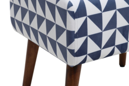 Chic Mid-Century Ottoman with Blue Lattice and Walnut Rubberwood Legs - thumbnail 8