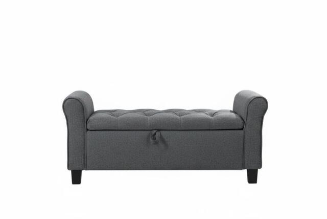 Linen Ottoman Bench Chaise with Armrests and Hidden Storage - image 1