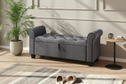 Linen Ottoman Bench Chaise with Armrests and Hidden Storage - thumbnail 7