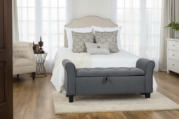 Linen Ottoman Bench Chaise with Armrests and Hidden Storage - thumbnail 8
