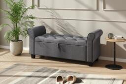 Linen Ottoman Bench Chaise with Armrests and Hidden Storage - thumbnail 3