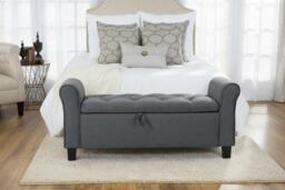 Linen Ottoman Bench Chaise with Armrests and Hidden Storage - thumbnail 2