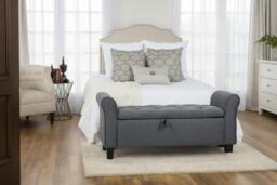 Linen Ottoman Bench Chaise with Armrests and Hidden Storage - thumbnail 4