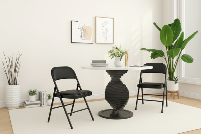 Set of 2 Faux Leather Cushioned Folding Chairs - Black, Steel Frame, 120kg Capacity, Space-Saving - image 1